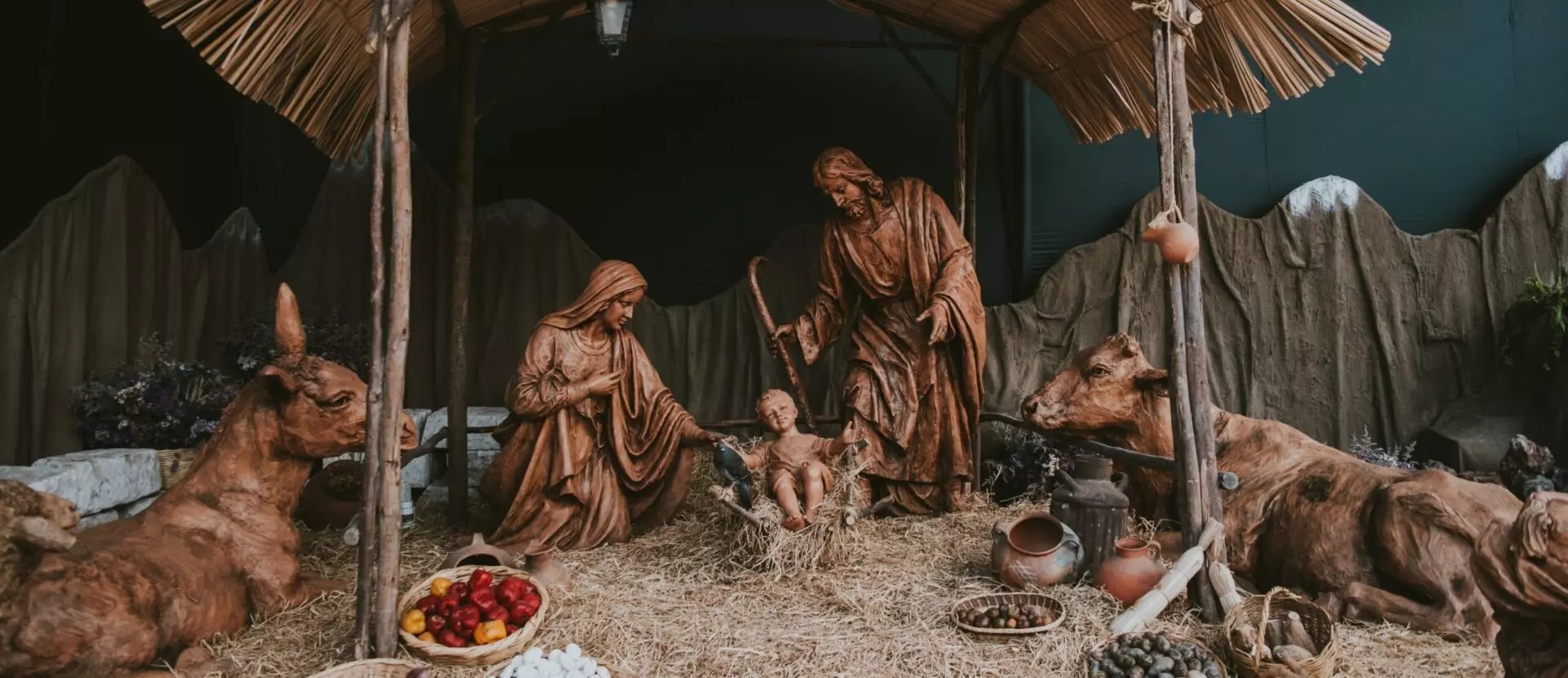 carved figurines depicting the birth of Jesus and the christmas story